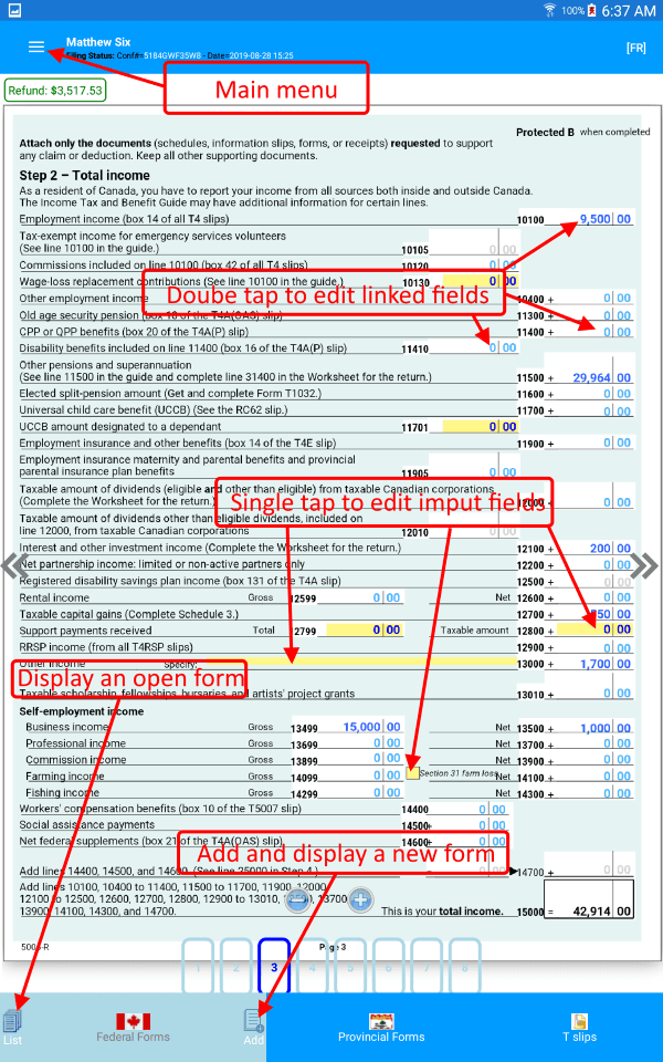StudioTax Android main screen