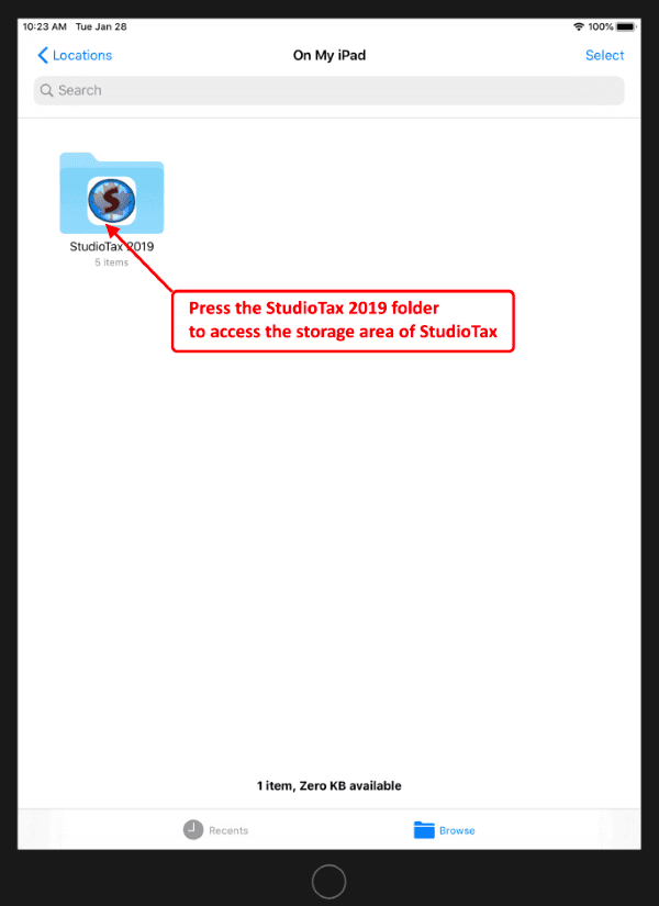 Accessing StudioTax storage - step 3